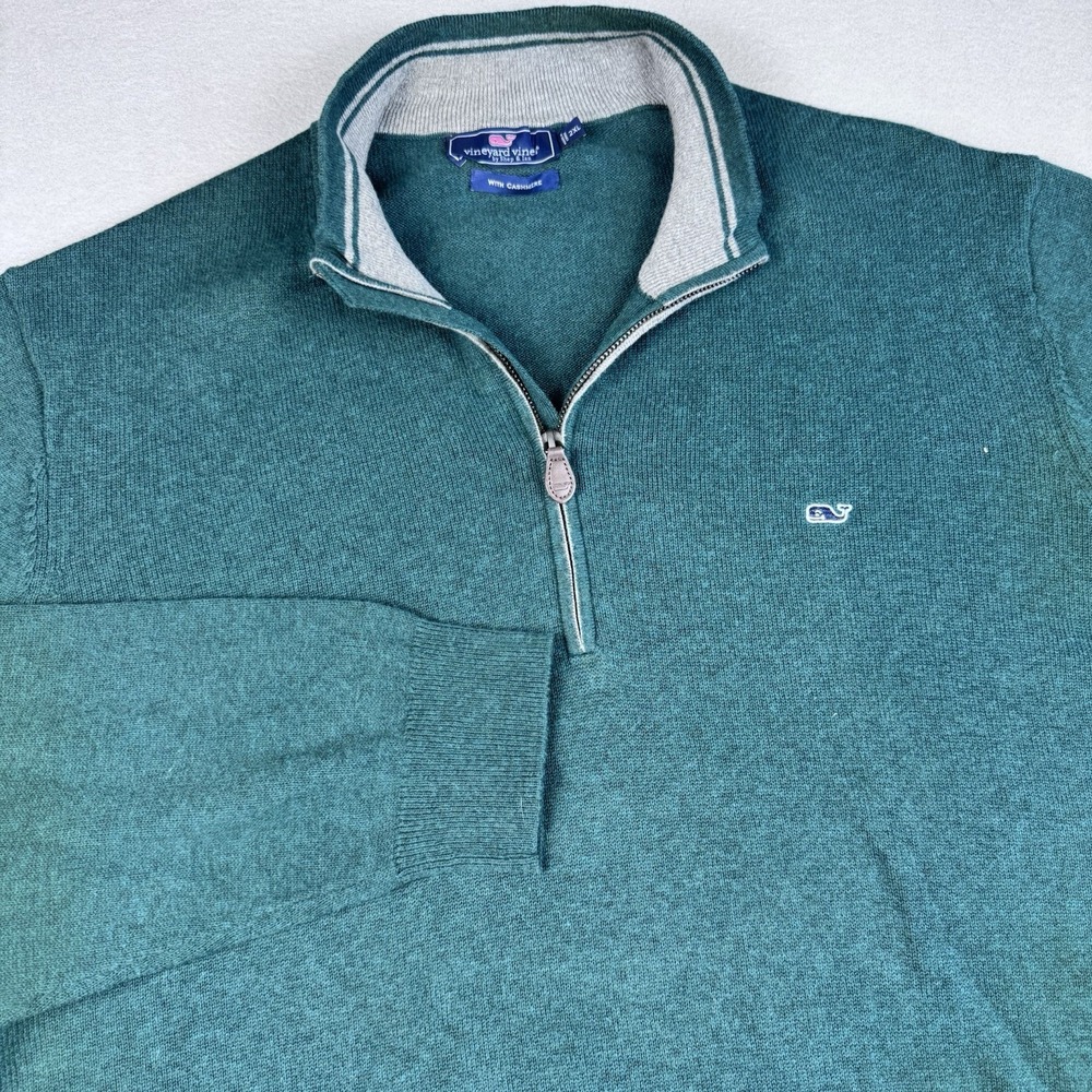 Vineyard Vines Palm Beach Cashmere Blend 1/4 Zip Pullover Men 2XL Green Sweater